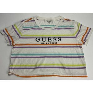 Guess Los Angeles White Color Striped Embroidered T Shirt Womens Size S